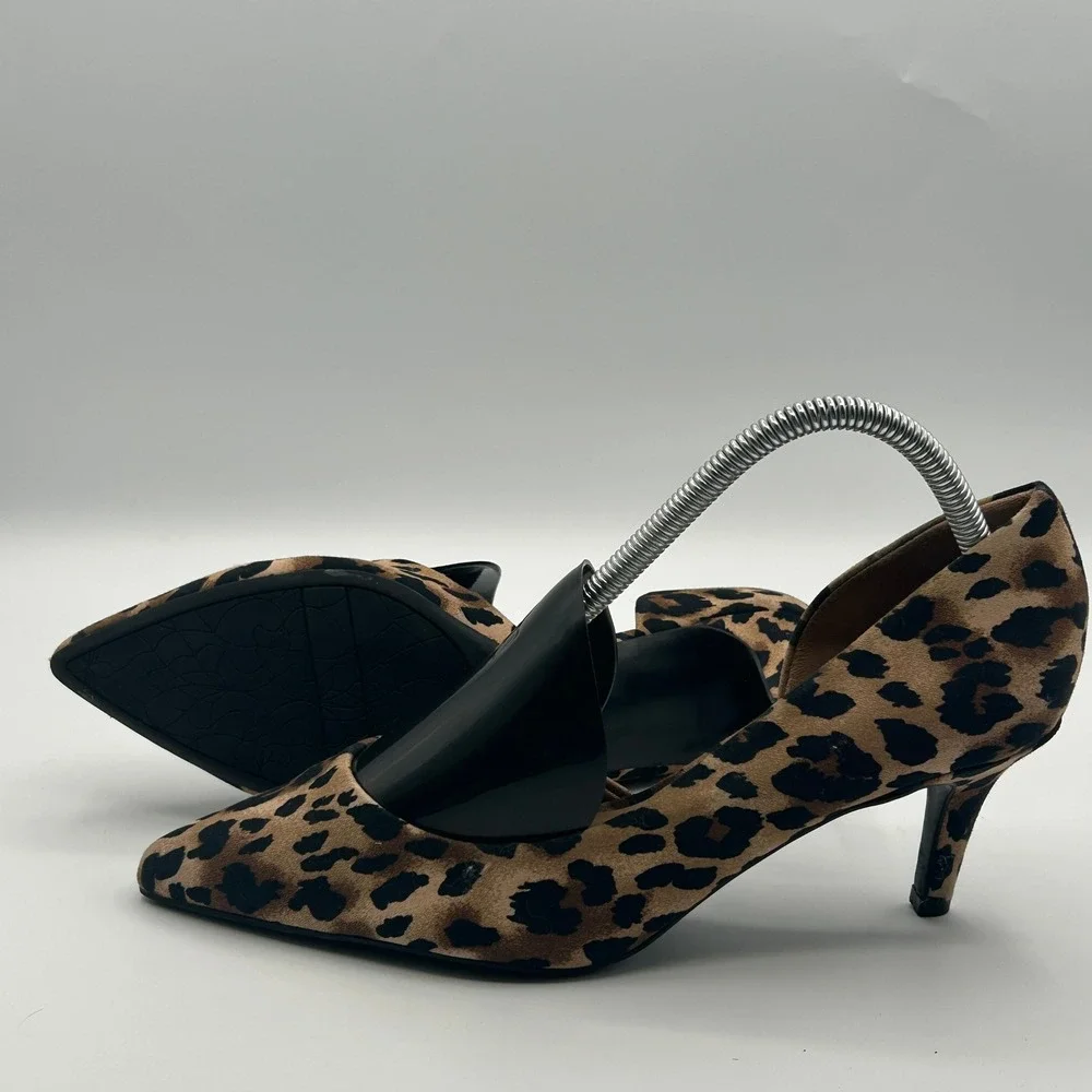 Abella Satine 2 Heel Women 8M Brown Leopard Print Pointed Toe d'Orsay Pumps Chic